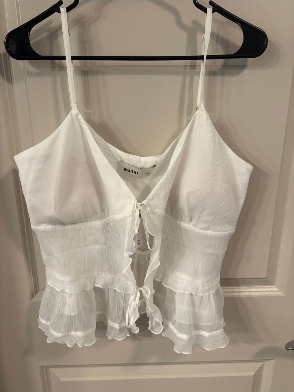 Hollister White Ruffle Tie-Front Camisole